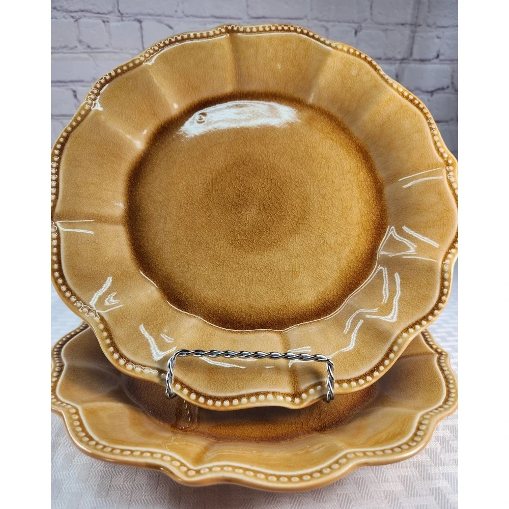 Set The Pioneer Woman PAIGE AMBER Crackle Beaded Dinner Plates Set Of 2- 10.75